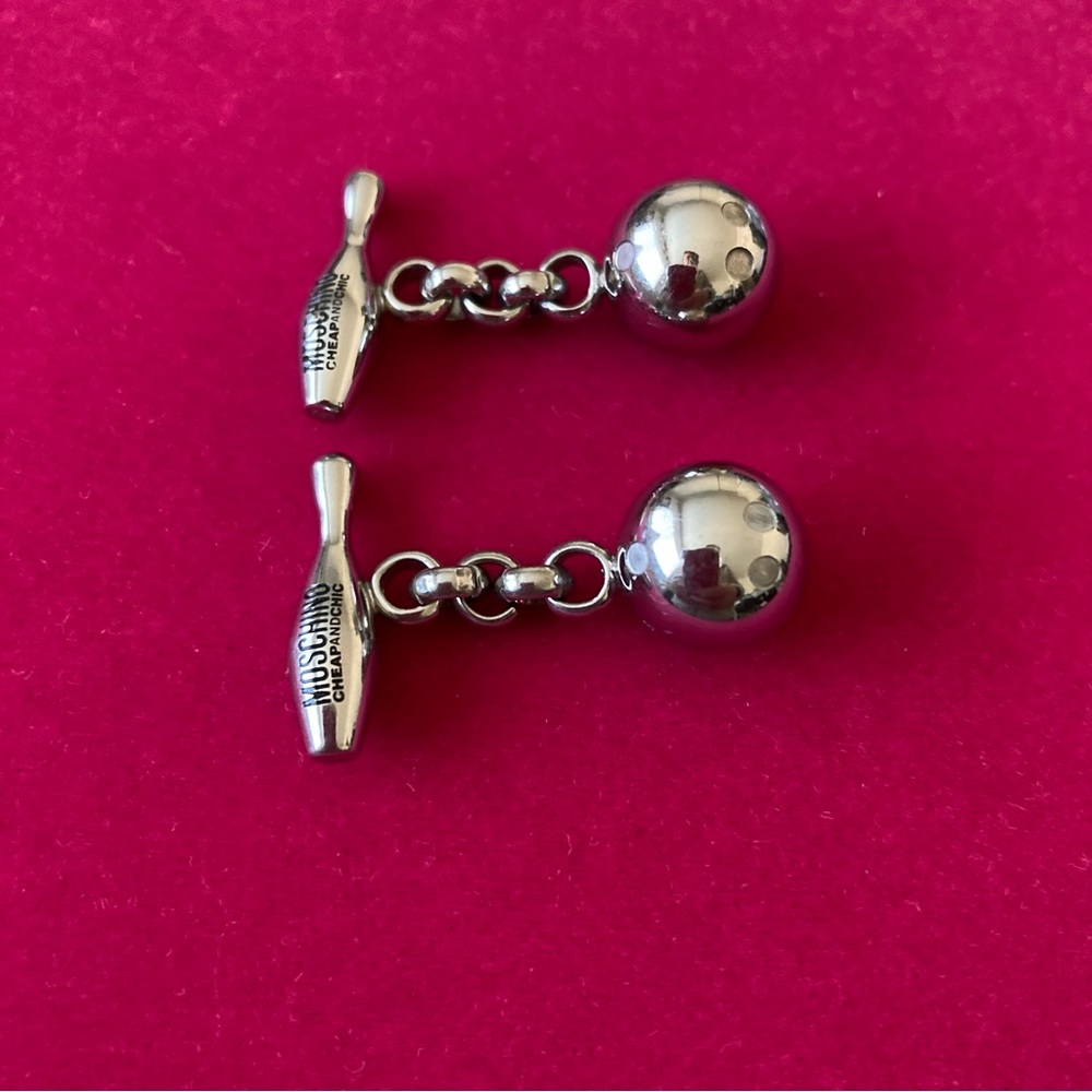Moschino Cheap and Chic Cufflinks Bowling Ball and Bowling Pins | Silver Tone - Picture 2 of 3